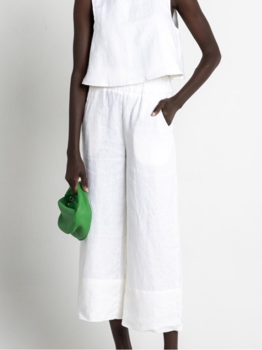 KourtHigh-Rise Wide Leg White Women's Linen Blend Pants